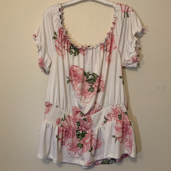 Plus Size Cold Shoulder Cinched Drop Waist Beautiful PINK Rose Silky Blouse 3X - Picture 2 of 6